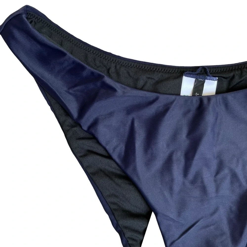 NWT J. Crew Navy Blue Curved Waist Cheeky Bikini Bottoms Minimalist Sz M